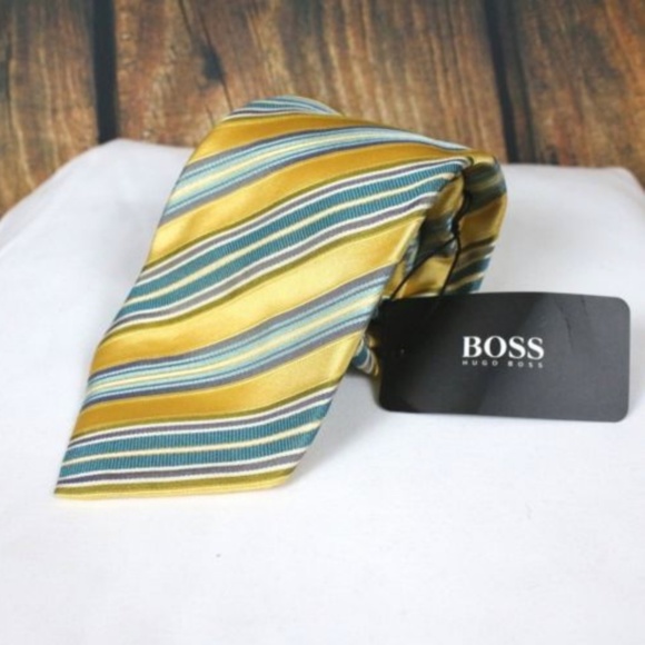 Hugo Boss Men's Necktie Striped Tie Gold Silk - Picture 6 of 6